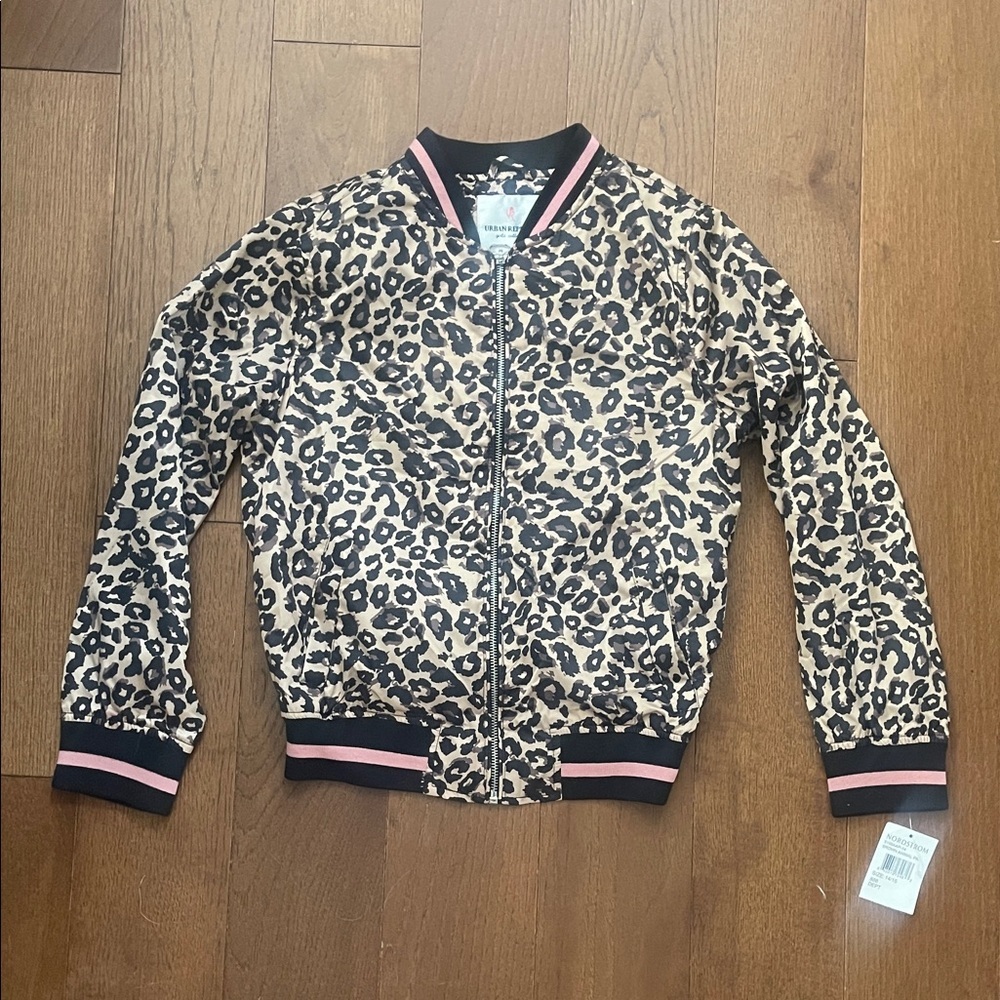 Urban Republic Leopard Print Jean Jacket with Pink Trim